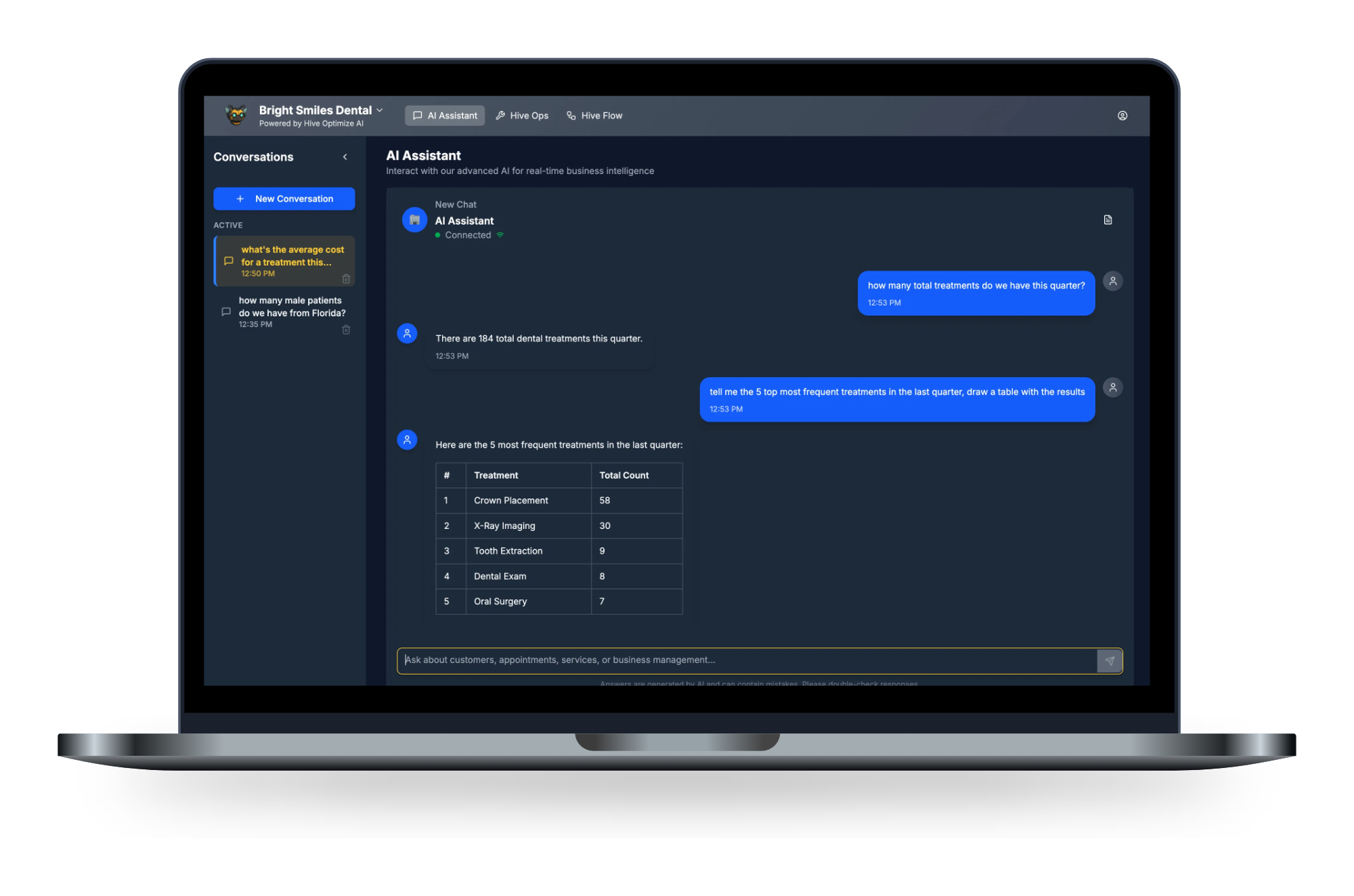 Hive Optimize AI Assistant chat interface on MacBook